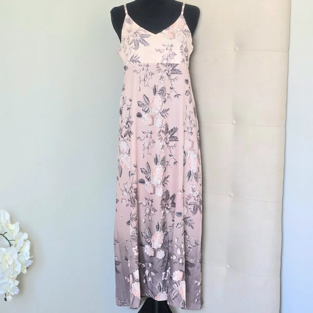 NWOT Floral 2 Piece Maxi Dress & Duster Set-Champagne/Coffee, Sleeveless Vneck - Picture 4 of 13